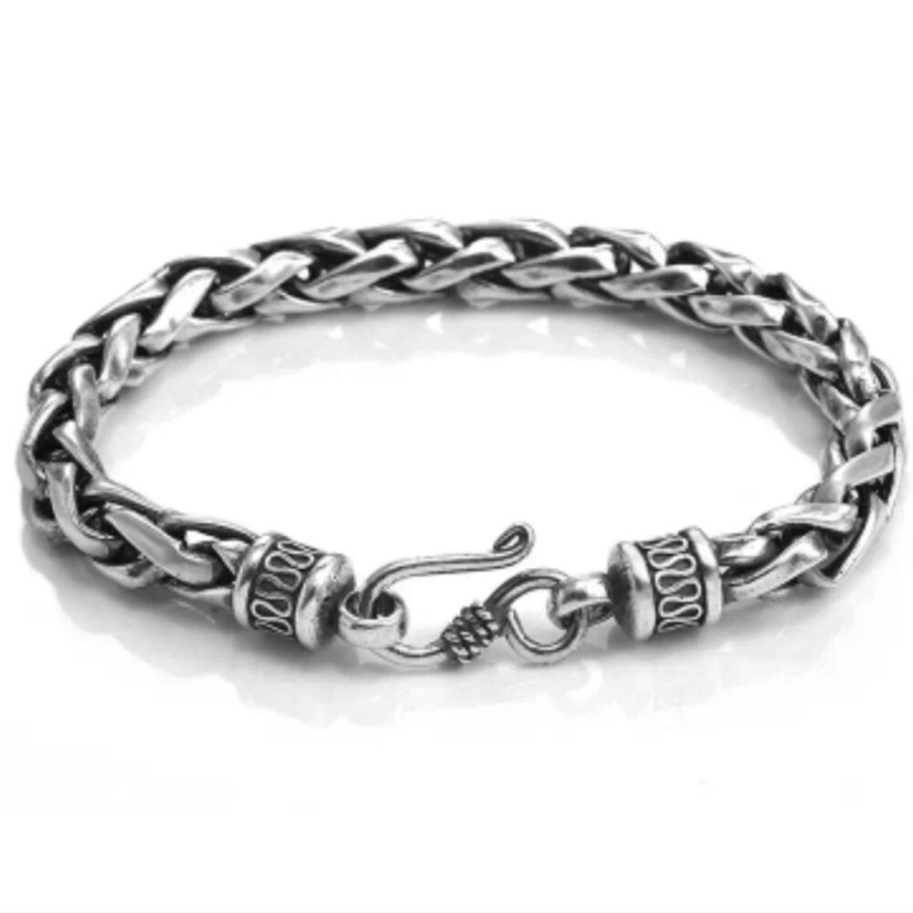 Men's stainless steel wheat chain chunky bracelet